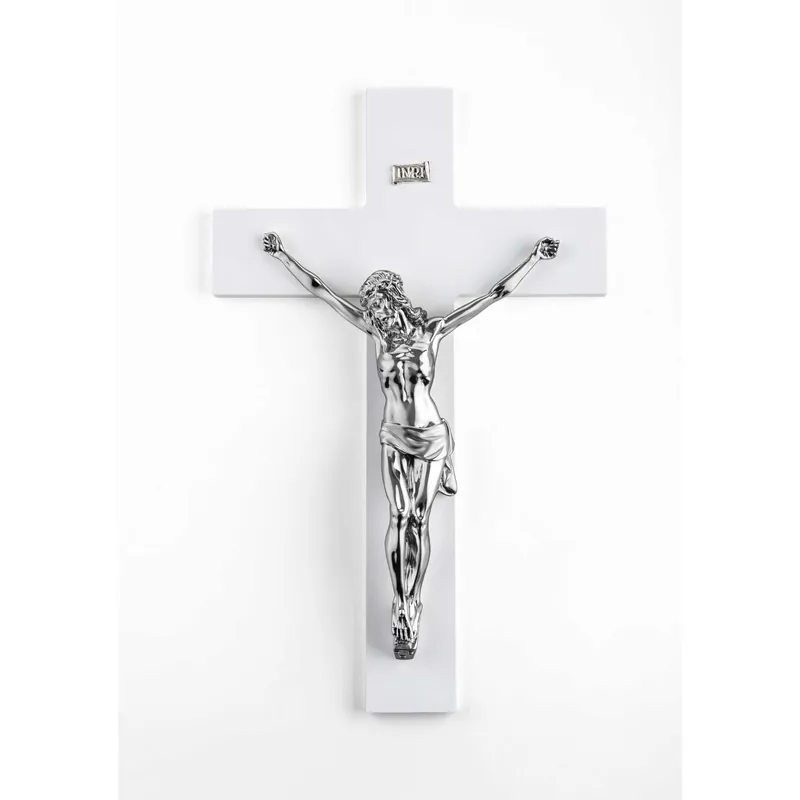 Crocifisso da parete grande dalle linee moderne e con cristo argentato 30x48 Popolare