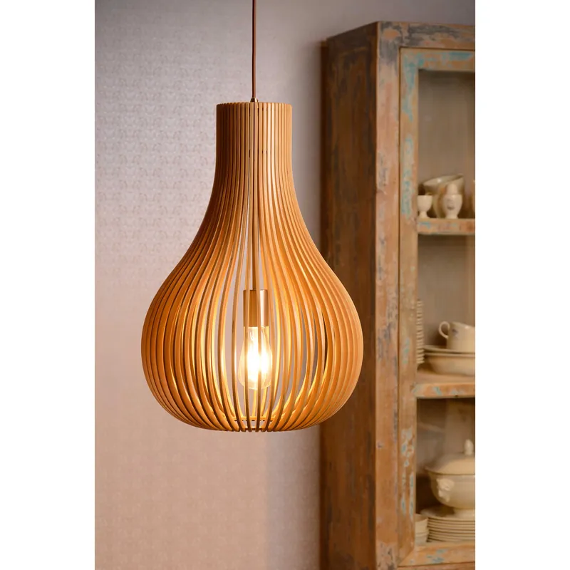 Lampada a sospensione con diffusore in legno dalle linee moderne - 60W - IP20 Solo Oggi