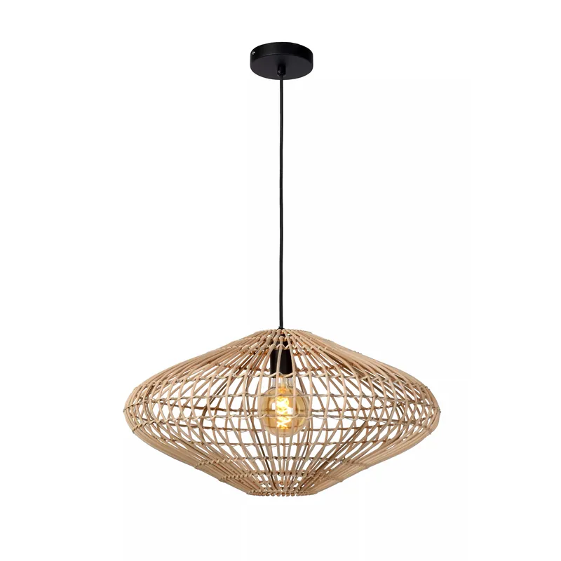 Prezzo Conveniente Lampada a sospensione moderna con struttura in metallo e paralume in rotan - 40W - IP20