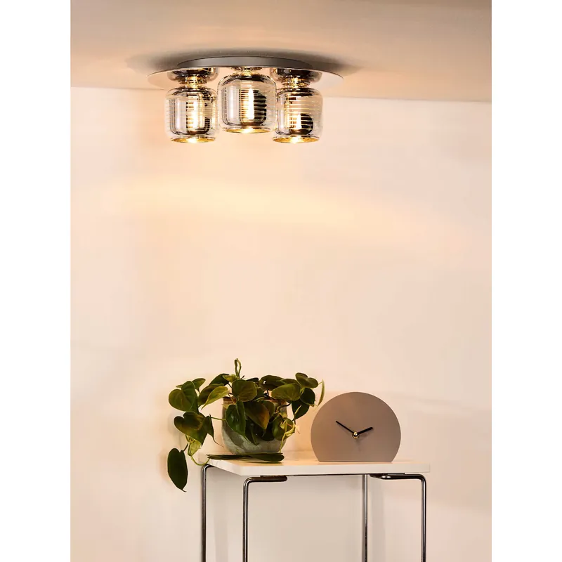 Plafoniera con struttura moderna in metallo specchiata e 3 diffusore in vetro - 42W - 20 Prezzo Basso