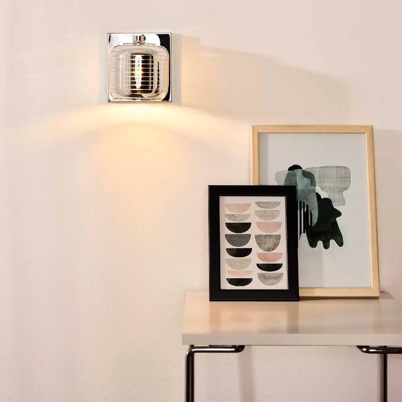 Applique da parete moderna struttura in metallo specchiata e diffusore in vetro - 42W - IP20 Spedito Oggi
