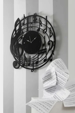 Must-Have Orologio da parete dal design moderno con struttura in legno e note musicali