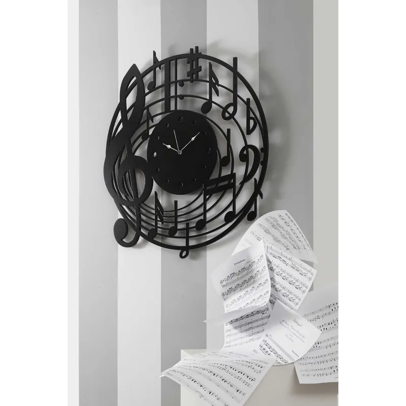 Must-Have Orologio da parete dal design moderno con struttura in legno e note musicali