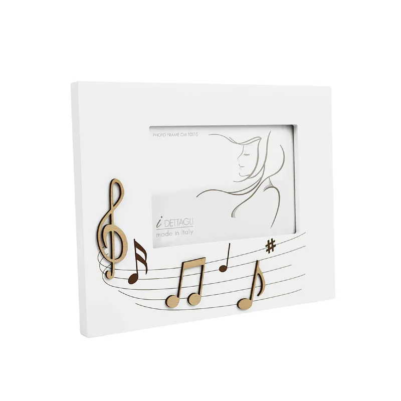 Portafoto da tavolo in legno con applicazioni musicali e dettagli incisi a laser - Foto 15x10 Super Prezzo