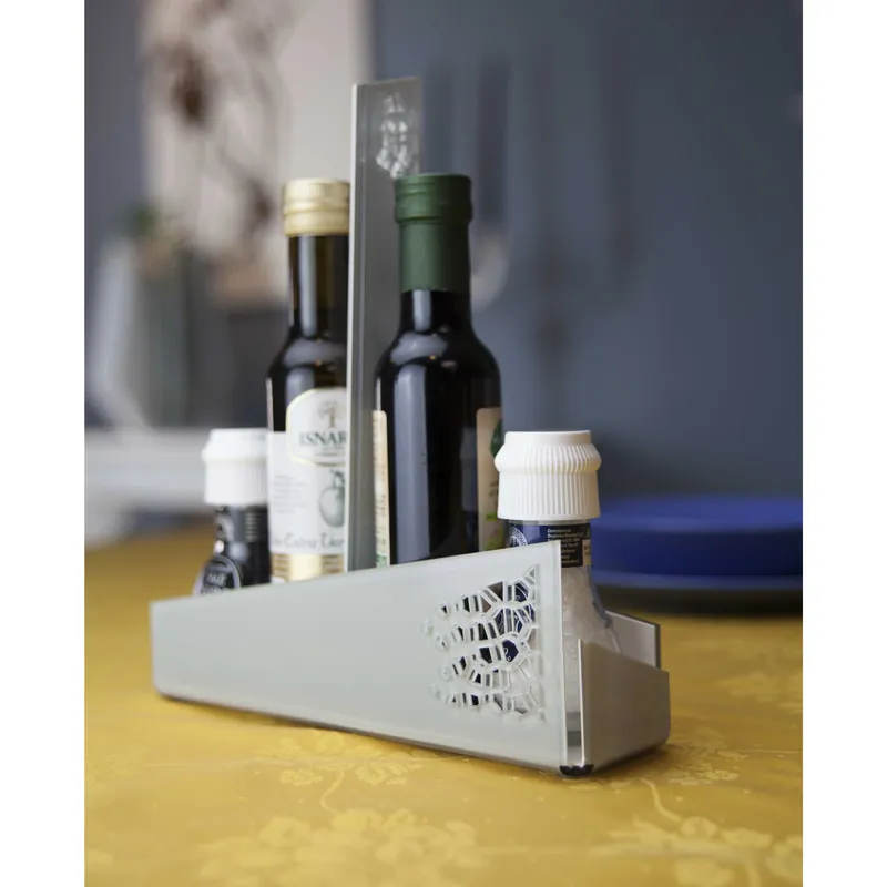 Portacondimenti per sale-pepe-olio-aceto con struttura in plexiglass traforata Must-Have