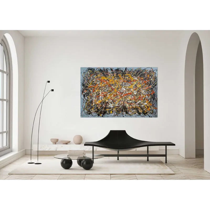 Economico Quadro moderno dipinto a mano su tela "Omaggio a Pollock" 150x100