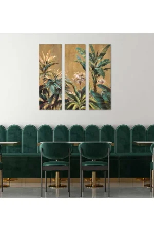 Di Tendenza Quadro moderno floreale dipinto a mano su tela Set 3 pz "Clorofilla" 40x120