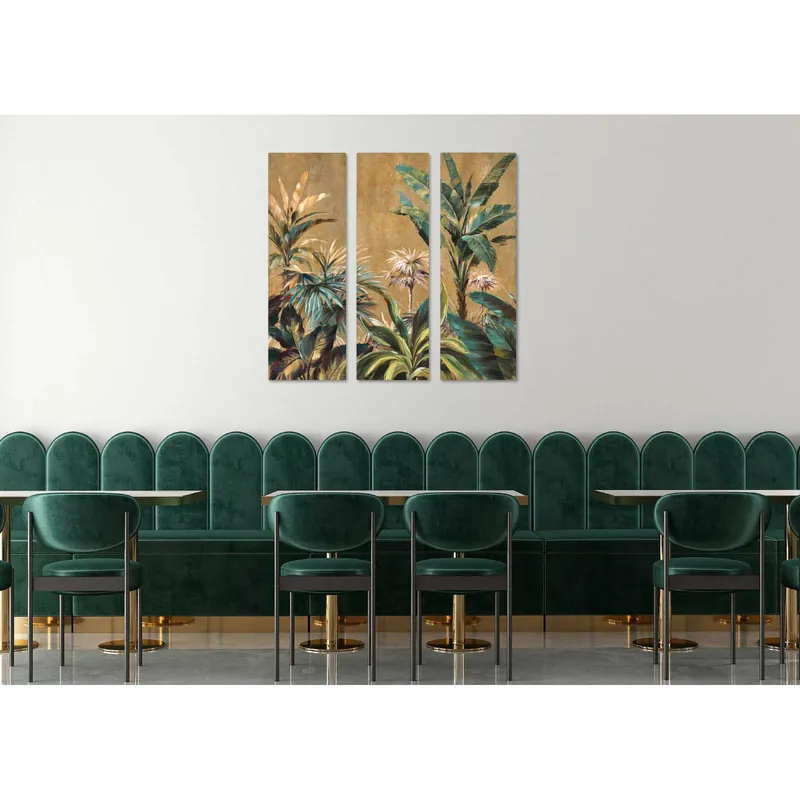 Di Tendenza Quadro moderno floreale dipinto a mano su tela Set 3 pz "Clorofilla" 40x120