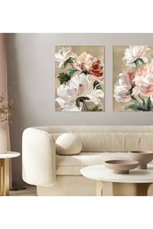 Quadro classico floreale dipinto a mano su tela "Elegant Roses 1" 100x100 Super Prezzo