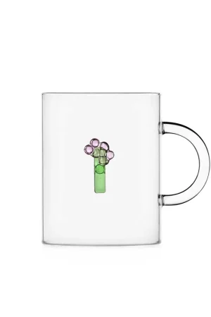 Mug in vetro con alfabeto fiorito lettera "I" A Buon Prezzo
