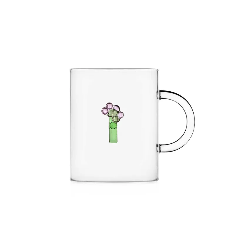 Mug in vetro con alfabeto fiorito lettera "I" A Buon Prezzo