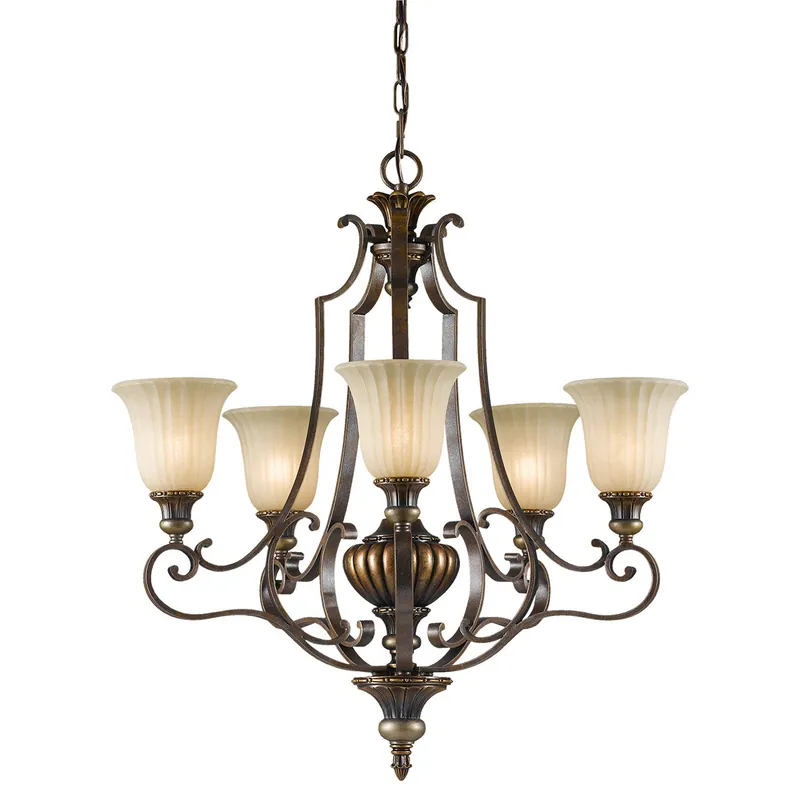 Lampadario dal design classico in acciaio con 5 diffusori in vetro - 60W - IP20 Miglior Prezzo