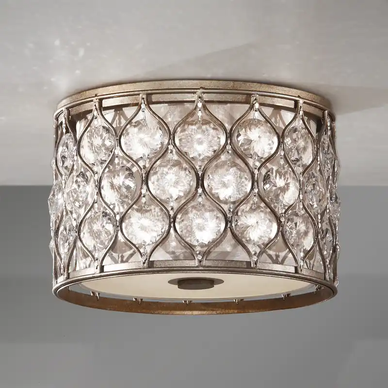 Plafoniera in acciaio con diffusore rotondo con cristalli a 2 luci - 60W - IP20 Economico