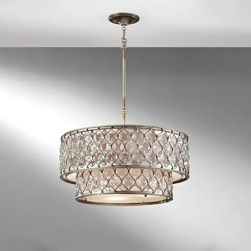 Lampadario moderno in acciaio doppio diffusore rotondo con cristalli a 6 luci - 60W - IP20 Ultime Pezzi