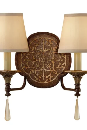 Acquista Ora Lampada da parete rustica in acciaio con diffusori in tessuto a 2 luci - 60W - IP20