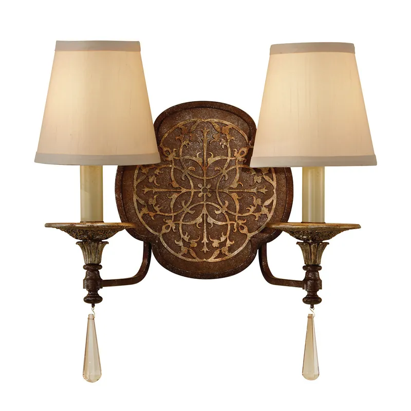 Acquista Ora Lampada da parete rustica in acciaio con diffusori in tessuto a 2 luci - 60W - IP20