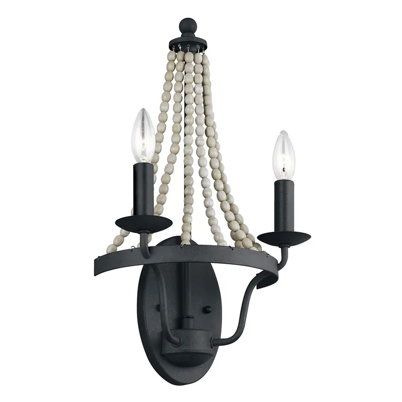 Lampada a parete classica in acciaio con dettagli in legno a 2 luci - 40W - IP20 Must-Have