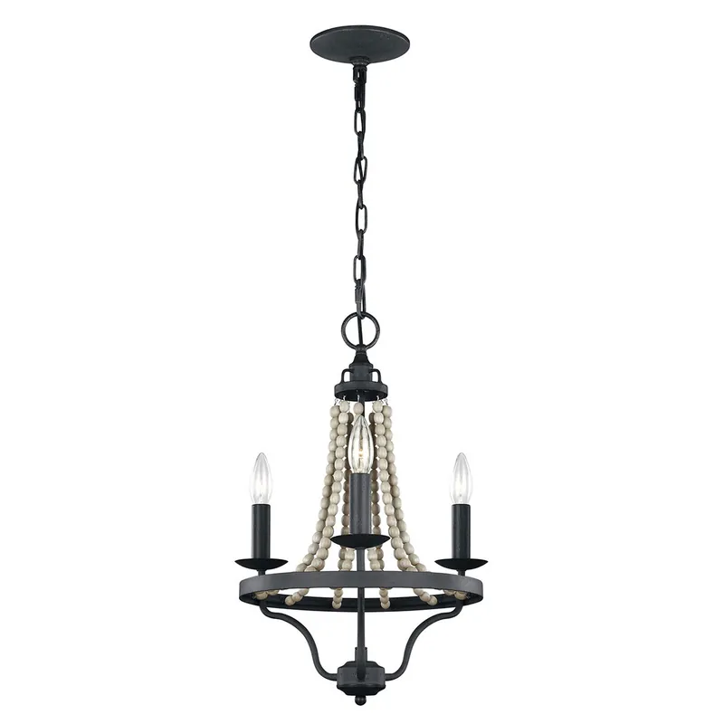 Consegna Rapida Lampadario piccolo classico in acciaio con dettagli in legno a 3 luci - 40W - IP20