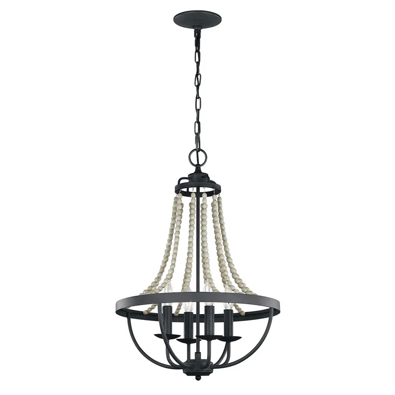 Compra Oggi Stesso Lampadario medio classico in acciaio con dettagli in legno a 4 luci - 40W - IP20