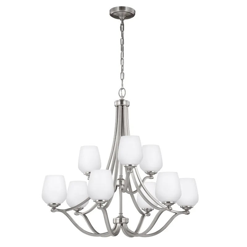 Occasione Imperdibile Lampadario grande moderno in acciaio con diffusori in vetro con 9 luci - 60W - IP20