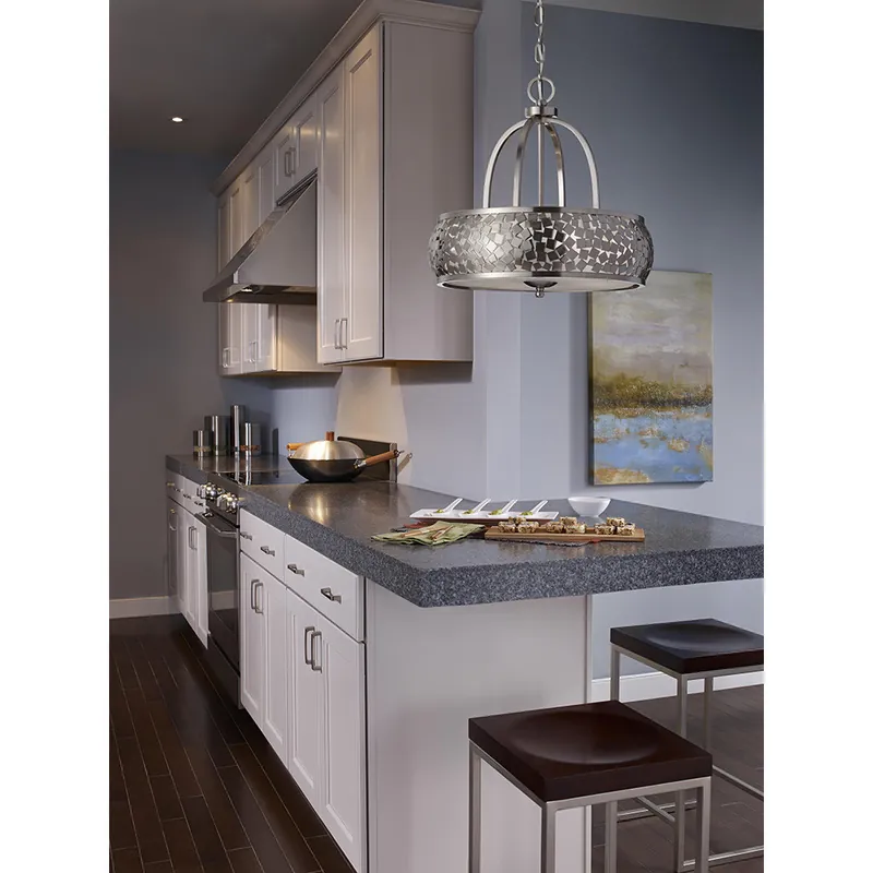 Prezzo Ridotto Lampadario moderno in acciaio con diffusore rotondo in vetro a 4 luci - 60W - IP20
