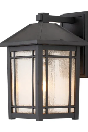 Saldi Lanterna da parete media in alluminio e diffusore in vetro dal design rustico - 60W - IP44
