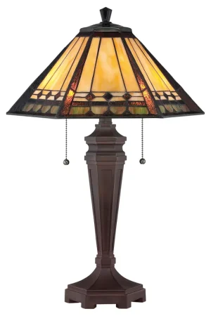 Lampada da scrivania classica in metallo con paralume in vetro tiffany a 2 luci - 60W - IP20 Prezzo Scontato