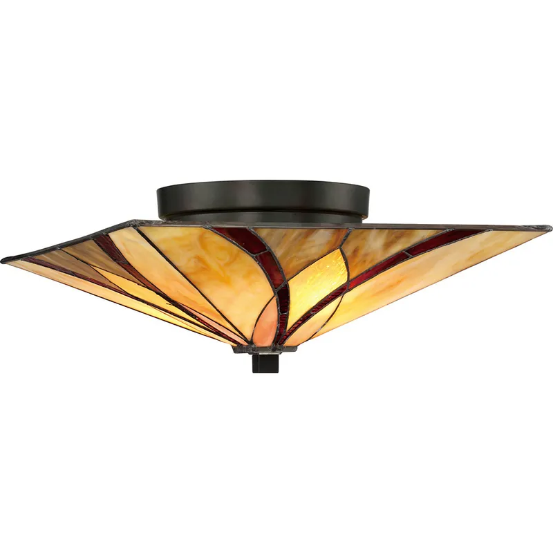 Plafoniera classica struttura in metallo e diffusore in vetro tiffany a 2 luci - 60W - IP20 Offerta Lampo