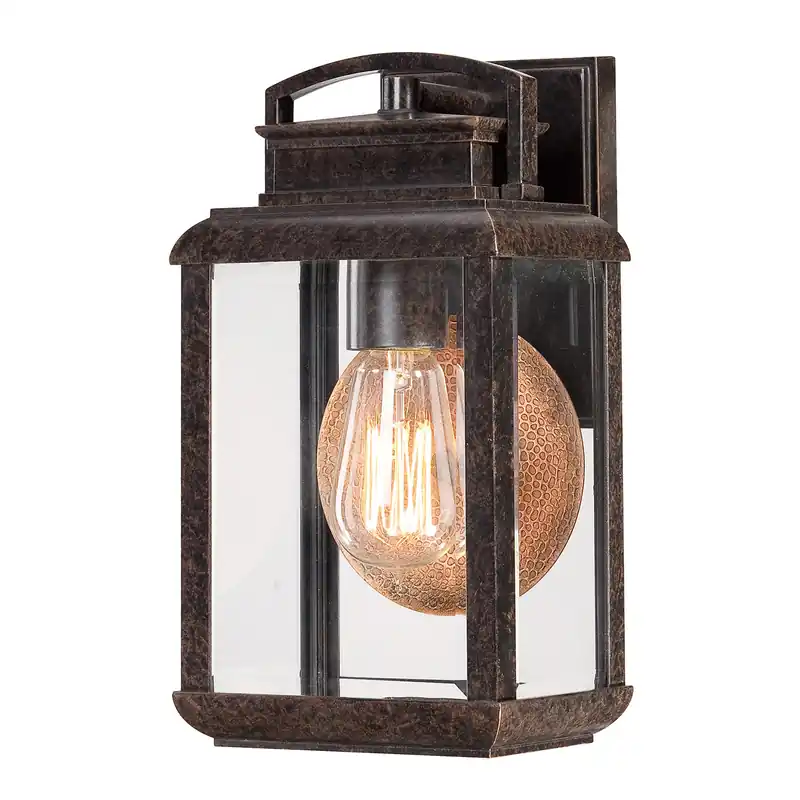 Di Tendenza Lanterna da parete piccola rustica in metallo con diffusore in vetro a 1 luce - 100W - IP44