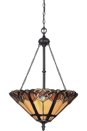 A Buon Prezzo Lampada a sospensione classica in acciaio con paralume in vetro tiffany a 3 luci - 100W - IP20