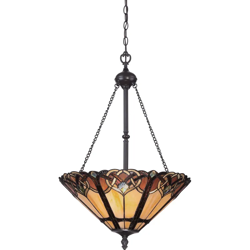 A Buon Prezzo Lampada a sospensione classica in acciaio con paralume in vetro tiffany a 3 luci - 100W - IP20