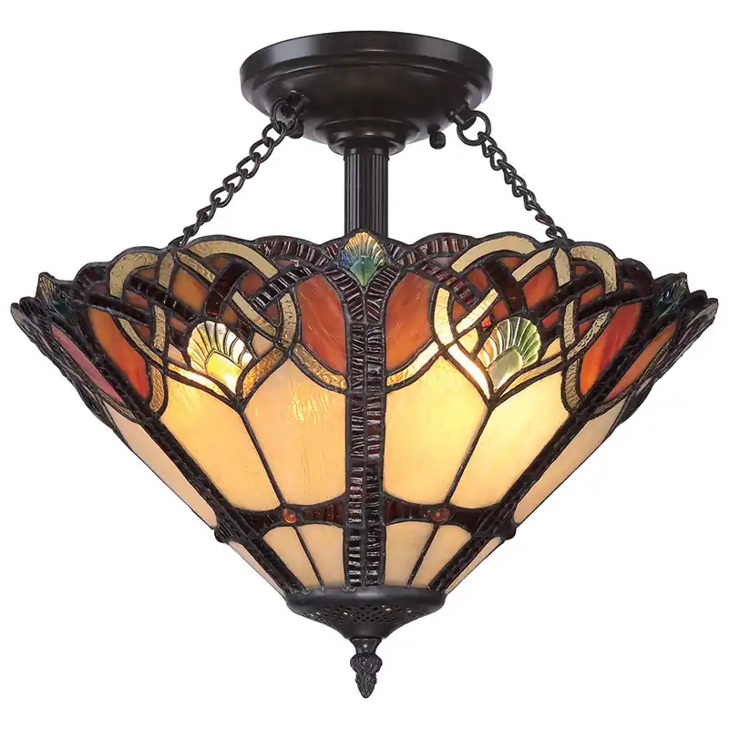 Must-Have Lampada da soffitto classica in acciaio con paralume in vetro tiffany a 2 luci - 100W - IP20