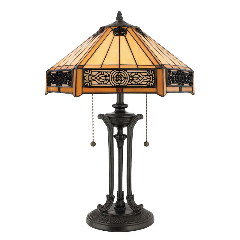 Lampada da scrivania classica in metallo con paralume in vetro tiffany a 2 luci - 60W - IP20 Prezzo Di Fabbrica