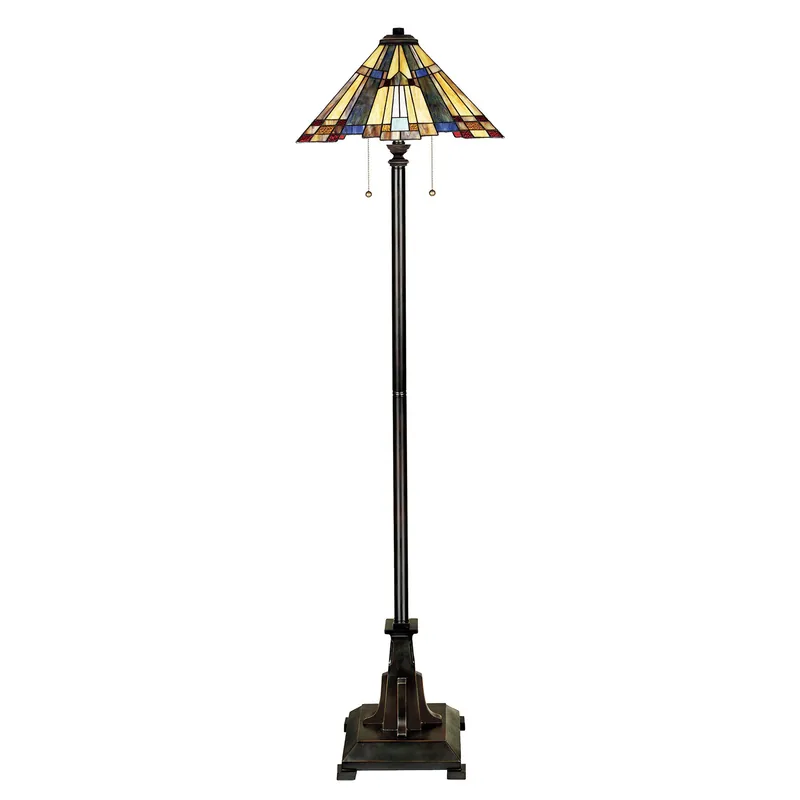 Lampada da terra classica in metallo con paralume in vetro tiffany a 2 luci - 60W - IP20 Soddisfatti O Rimborsati