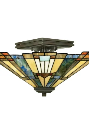 Super Prezzo Plafoniera a soffitto classica in metallo con paralume in vetro tiffany a 2 luci - 60W - IP20