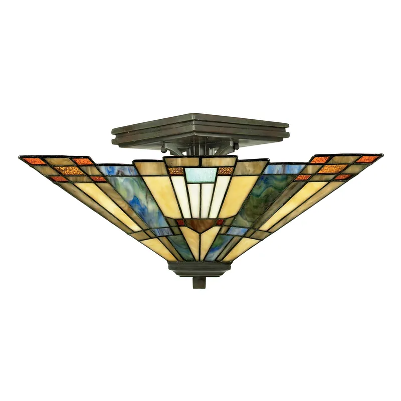 Super Prezzo Plafoniera a soffitto classica in metallo con paralume in vetro tiffany a 2 luci - 60W - IP20