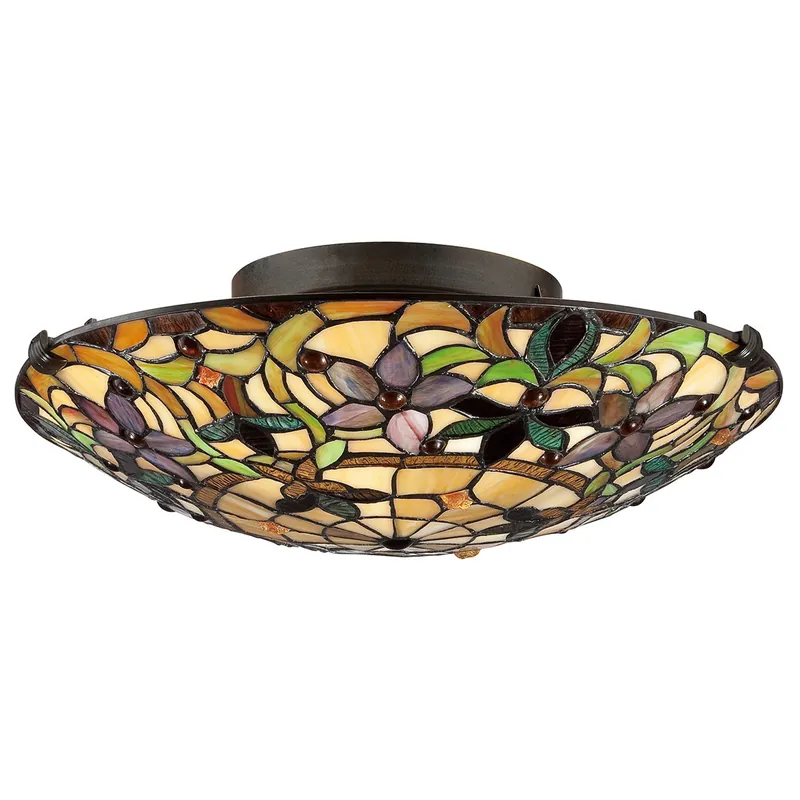Plafoniera classica in metallo e diffusore rotondo in vetro tiffany con 2 luci - 60W - IP20 Sconto