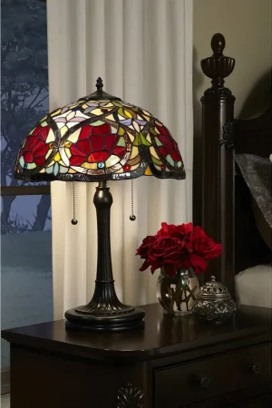Di Tendenza Lampada da tavolo classica in metallo con diffusore in vetro tiffany a 2 luci - 60W - IP20