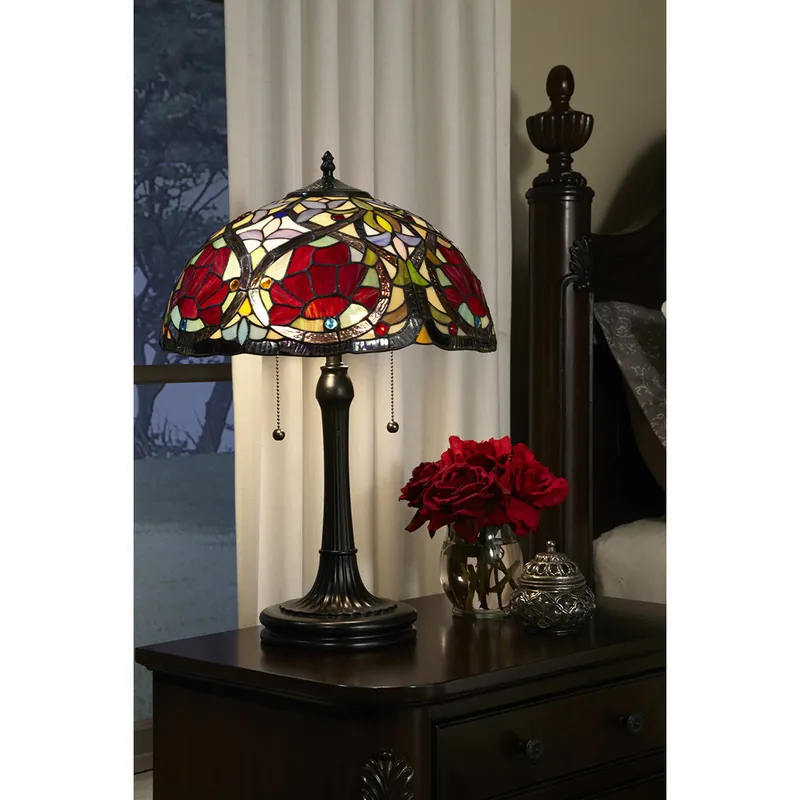 Di Tendenza Lampada da tavolo classica in metallo con diffusore in vetro tiffany a 2 luci - 60W - IP20