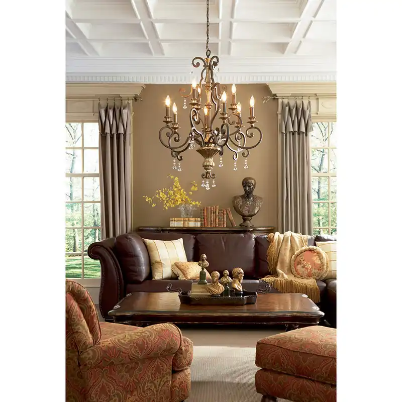 Lampadario grande classico in acciaio con dettagli in cristallo con 9 luci - 60W - IP20 Prezzo Scontato