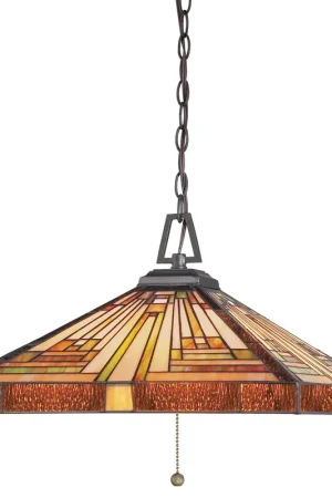 Vendita Finale Lampadario classico in metallo con diffusore in vetro tiffany a 3 luci - 60W - IP20