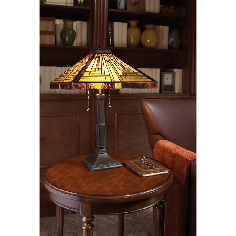 Lampada da tavolo classica in metallo con diffusore piccolo in vetro tiffany - 60W - IP20 Super Prezzo