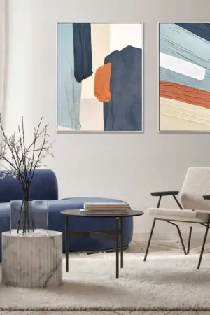 Quadro astratto con cornice dipinto a mano su tela di cotone "Fabrics 2" 80x100 Ultima Occasione