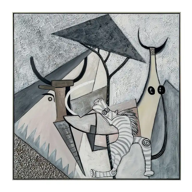 Quadro figurativo contemporaneo con cornice dipinto a mano "Savana" 120x120 Consegna Rapida