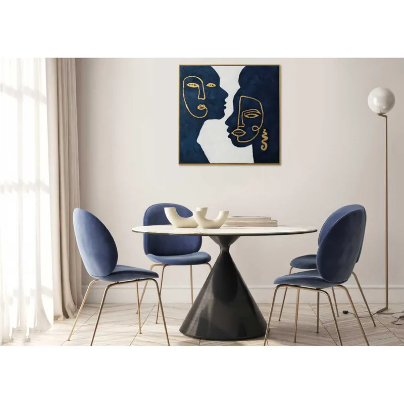 Quadro figurativo contemporaneo con cornice dipinto a mano "Whisper" 80x80 Spedizione Espresso