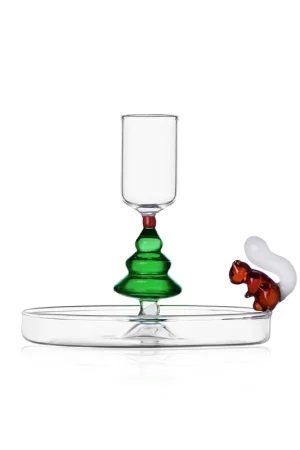 Occasione Imperdibile Candeliere in vetro con alberello di natale e scoiattolo