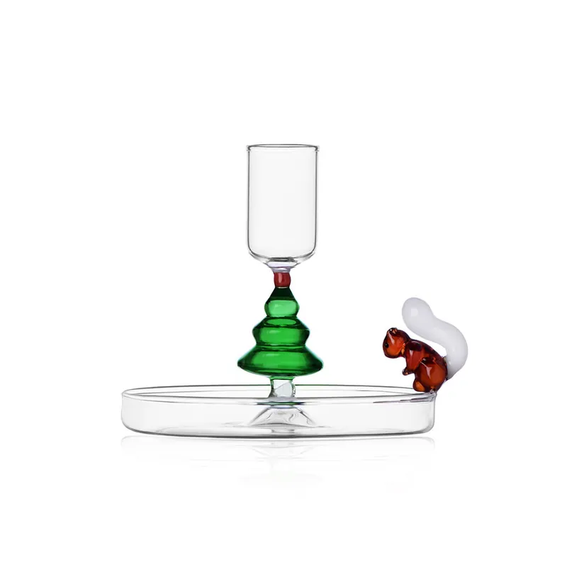 Occasione Imperdibile Candeliere in vetro con alberello di natale e scoiattolo
