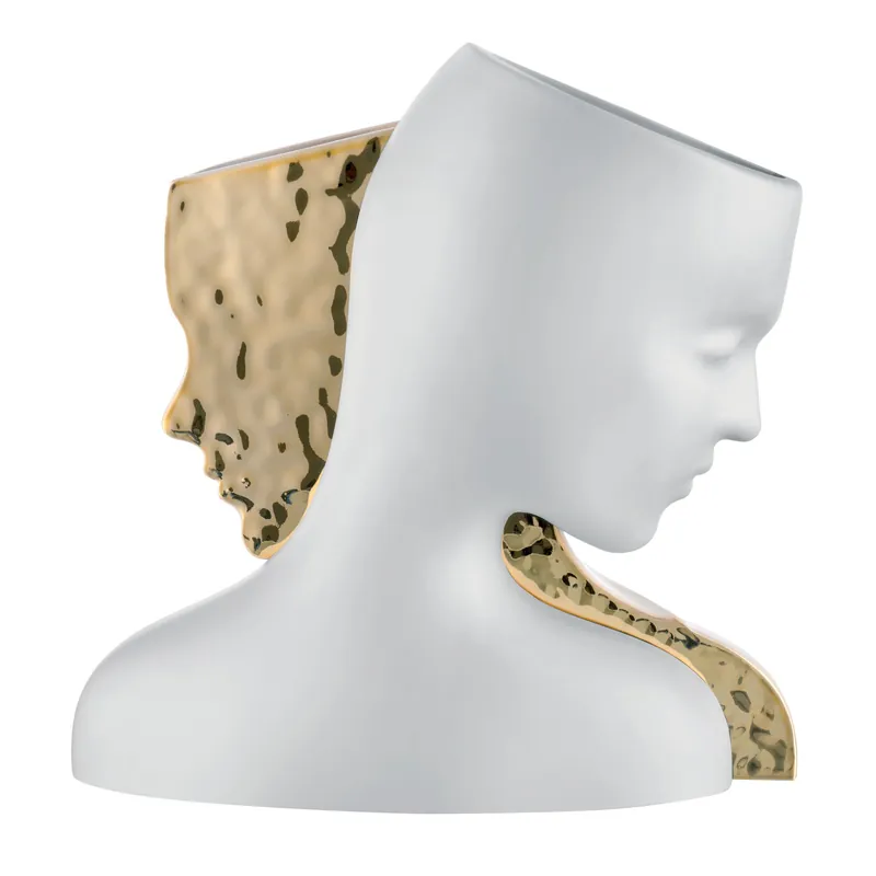 Vaso grande in marmorino dal design moderno con raffigurati due visi Ordina Subito