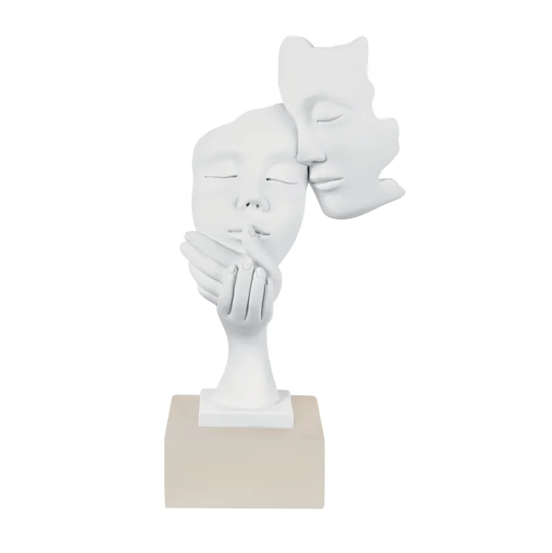 Occasione Scultura da tavolo in marmorino dal design moderno con coppia di visi
