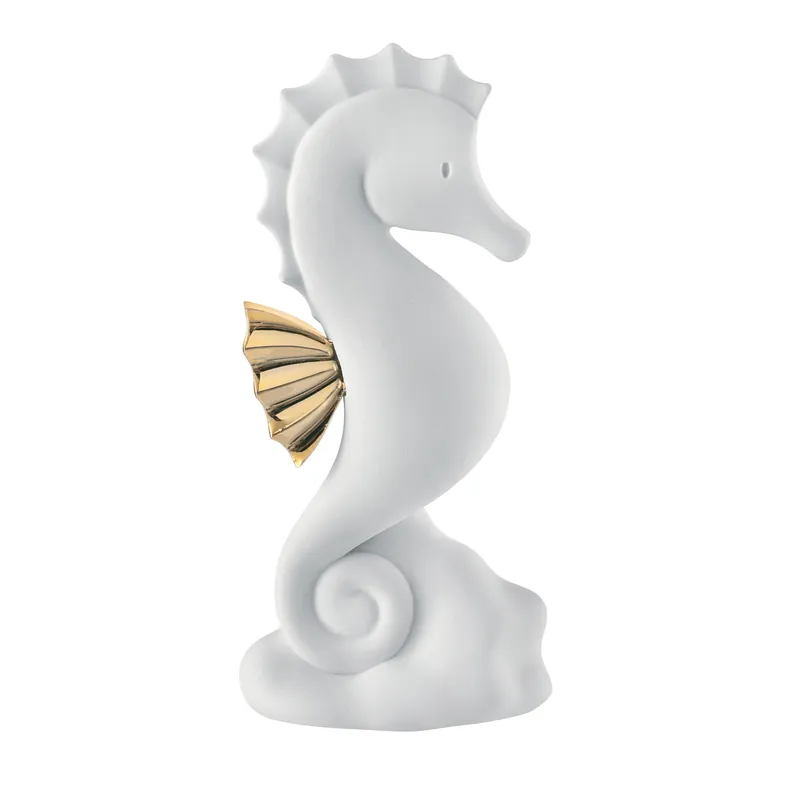 Scultura da tavolo media in marmorino dal design moderno cavalluccio marino Quantità Limitata
